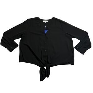 Popsugar V-Neck Button Up Shirt w/ Front Tie Size XXL NEW Minimalist Casual